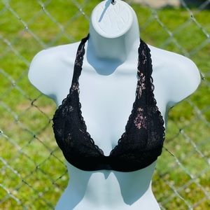 - Victoria’s Secret Pink Lace Bralette Size XS Black with Metallic Floral